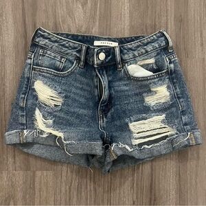 PacSun Distressed Dark Blue Cuffed Denim Shorts